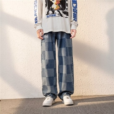 牛仔裤男韩版潮流高街格子2024春秋季新款ins宽松长裤K2843-P41，男装牛仔裤，星座412
