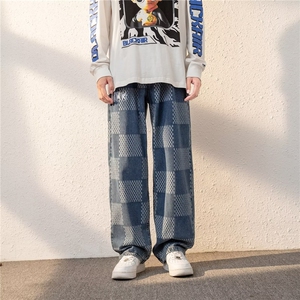 牛仔裤男韩版潮流高街格子2024春秋季新款ins宽松长裤K2843-P41图片