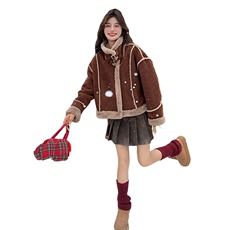现货2025新款皮毛一体机车服显瘦外套，女装棉衣/棉服，1C150