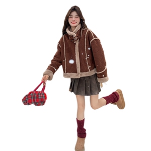 现货2025新款皮毛一体机车服显瘦外套图片