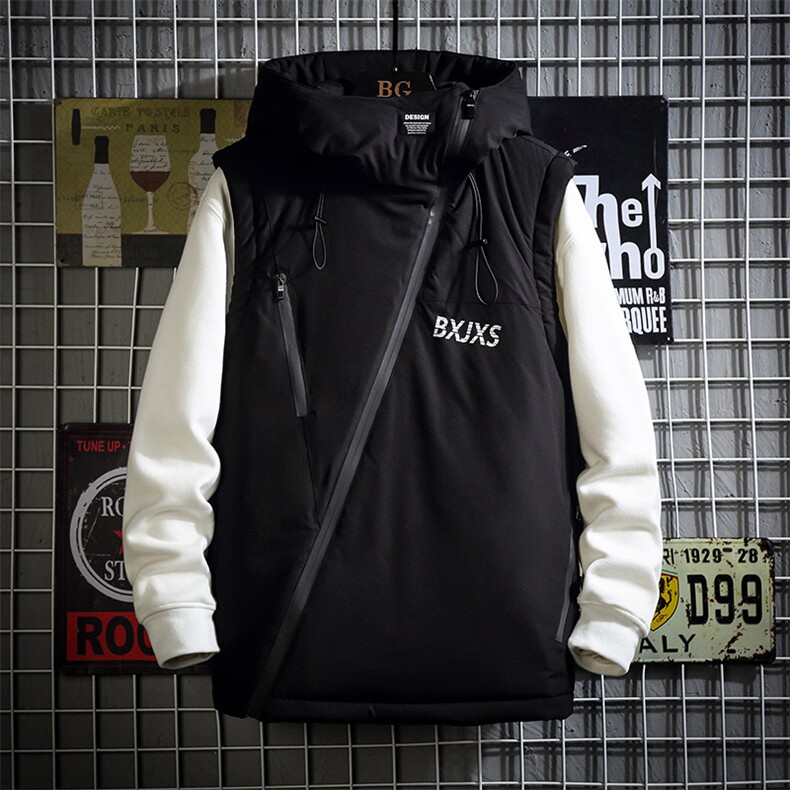 网格拉链装饰连帽棉马甲男冬季百搭防风马甲外套A090-MJ20p75限98图片