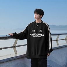 25港风外景320G珠地条纹织带拼接插肩袖圆领卫衣B905P48控68，男装卫衣，电商A247