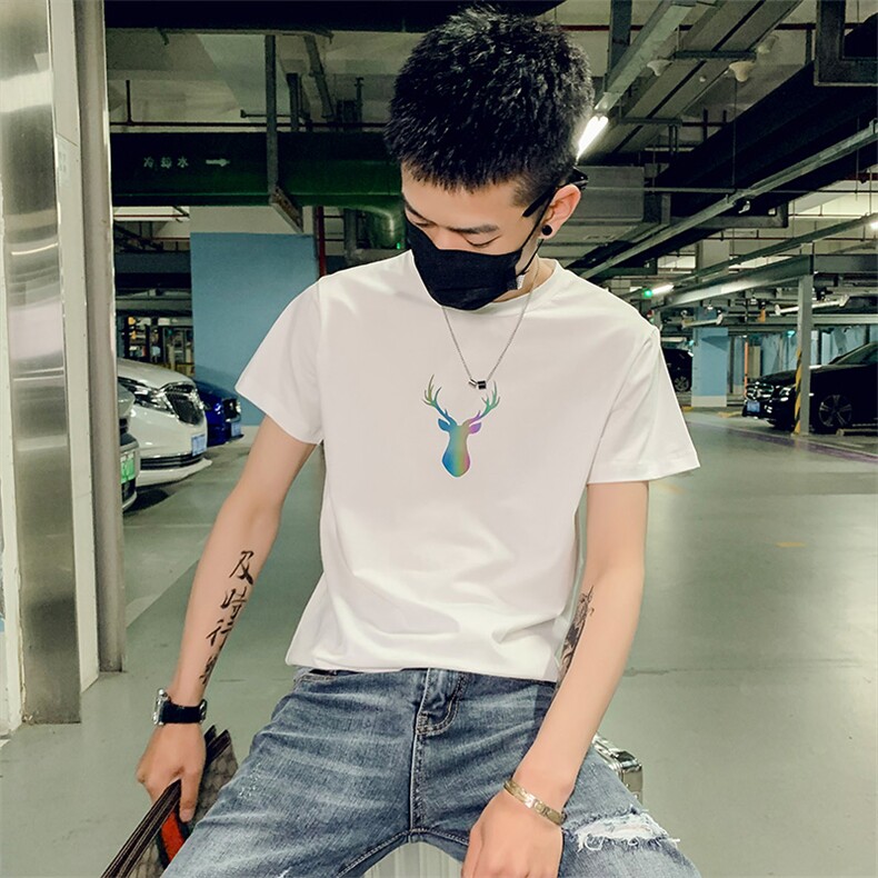 T042021年夏季新款社会小伙反光短袖男创意潮流印花T恤,男装T恤,星座102A（原电商D309-1）