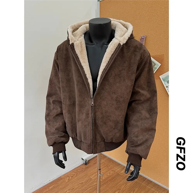 PU皮座山雕男女加绒保暖防兔毛棉衣外套M2566-P90,男装棉衣,星座1213