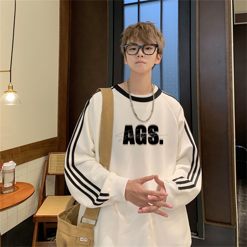 美式三杠条纹复圆领卫衣秋冬男女宽松长袖SW2475-P45控6850棉,男装卫衣,电商B370