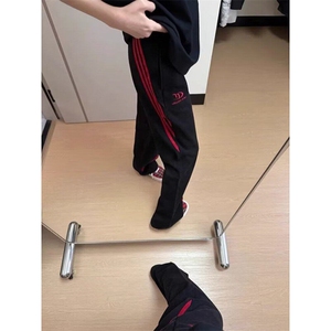 美式高街三条纹牛仔裤男夏vibe裤子条纹拼接直筒微喇裤K6474-P43图片