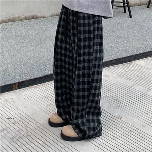 网图 现货ZK8050-批65 重磅美式磨毛格子阔腿垂感直筒大码休闲裤图片