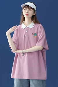 中性港风夏季新款撞色POLO衫透气短袖T恤女 PL6105 P35控48图片
