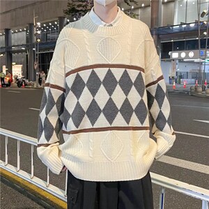 基础简约原宿风秋季韩版毛衣圆领潮流打底衫针织衫拼色M123-P48