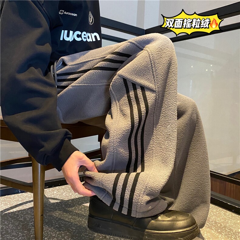 冬季新款潮流条纹设计保暖摇粒绒宽松休闲裤B315-K898-p55控78，男装休闲裤，电商B315