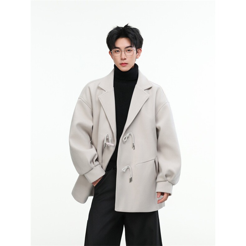 25新款牛角扣短款毛呢大衣风衣504-F53-P75控118（加棉P90控128）,男装风衣,星座504