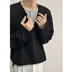 1506-1/WY28001/P47春秋季新款华夫格免烫假两件长袖T恤男宽圆领，男装T恤，星座1506-1