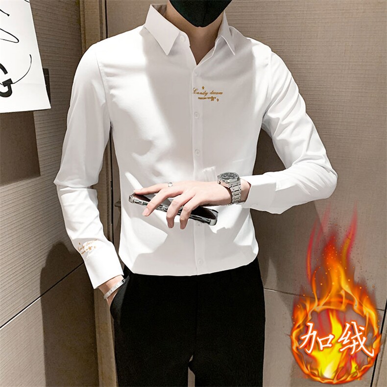 301A-1/CS311/P6524秋冬男士新款加绒长袖刺绣衬衫男修身衬衣潮,男装衬衫,星座301A-1