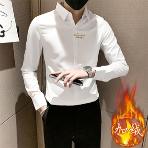 301A-1/CS311/P65 24秋冬男士新款加绒长袖刺绣衬衫男修身衬衣潮图片