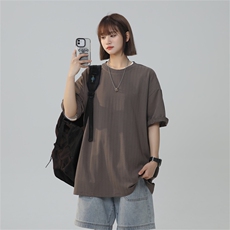 T155/P28中性风凉感短袖垂感冰丝t恤男夏季薄款宽松大码半袖上衣，女装T恤，电商基地A050