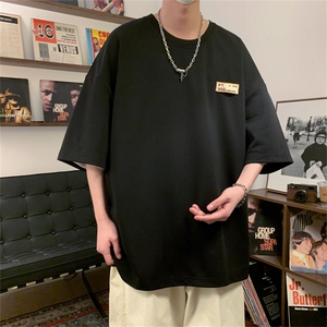 T9045/P28高弹华夫格t恤oversize美式重磅短袖男ins潮牌圆领T恤图片