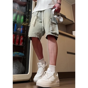 有货（自家图）港风男士牛仔工装五分裤抽绳中裤子DK581批48控68,牛仔衬衫和连衣裙怎么搭配什么裤子好看图片