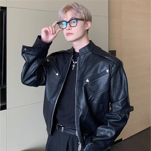 皮夹克外套男秋冬美式复古高街重磅PU皮衣短款痞帅机车服图片