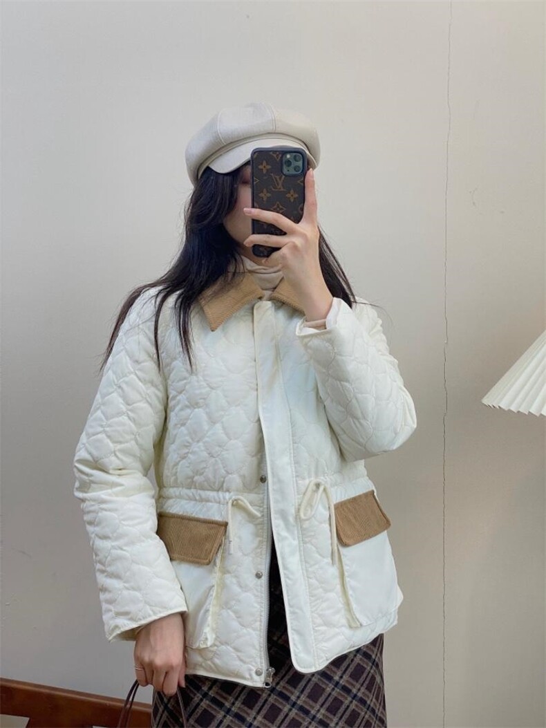 独屿灯芯绒拼接羽绒服90白鸭绒现货，女装羽绒服，独屿