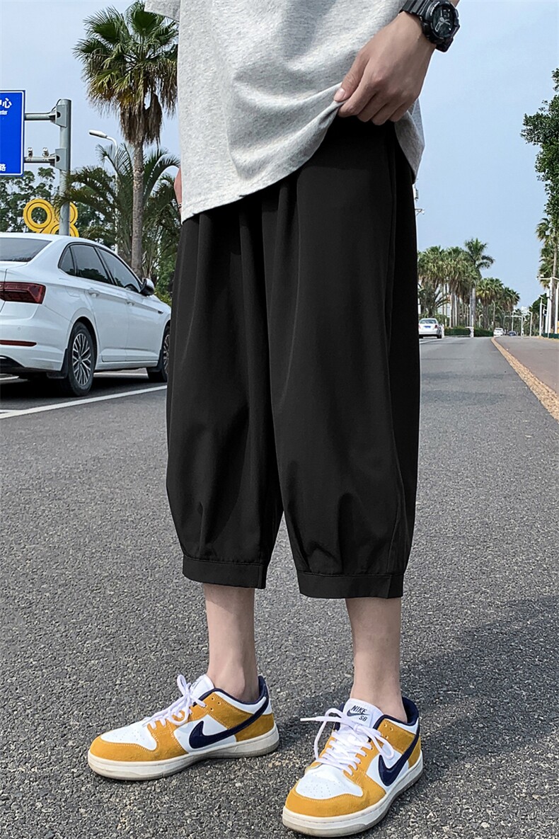 k161P25外景冰丝裤纯黑百搭宽松休闲收口七分裤哈伦裤夏装薄款,男装休闲裤,电商A026-1