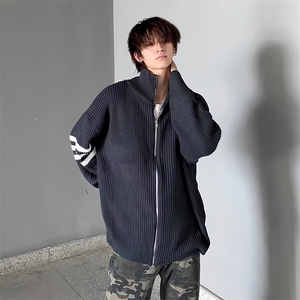 重磅秋冬北极绒开衫毛衣美式复古休闲慵懒风男女立领针织衫外套,针织衫/毛衣,电商A486-1
