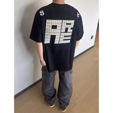美式复古男款贴布刺绣体恤衫重磅全棉情侣宽松落肩oversize五分袖，男装T恤，星座1210-1