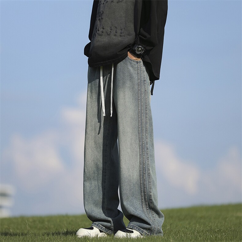 2025秋季新款高品质时尚休闲时尚潮流扎花阔腿牛仔裤2507-特批45，男装牛仔裤，电商A320A