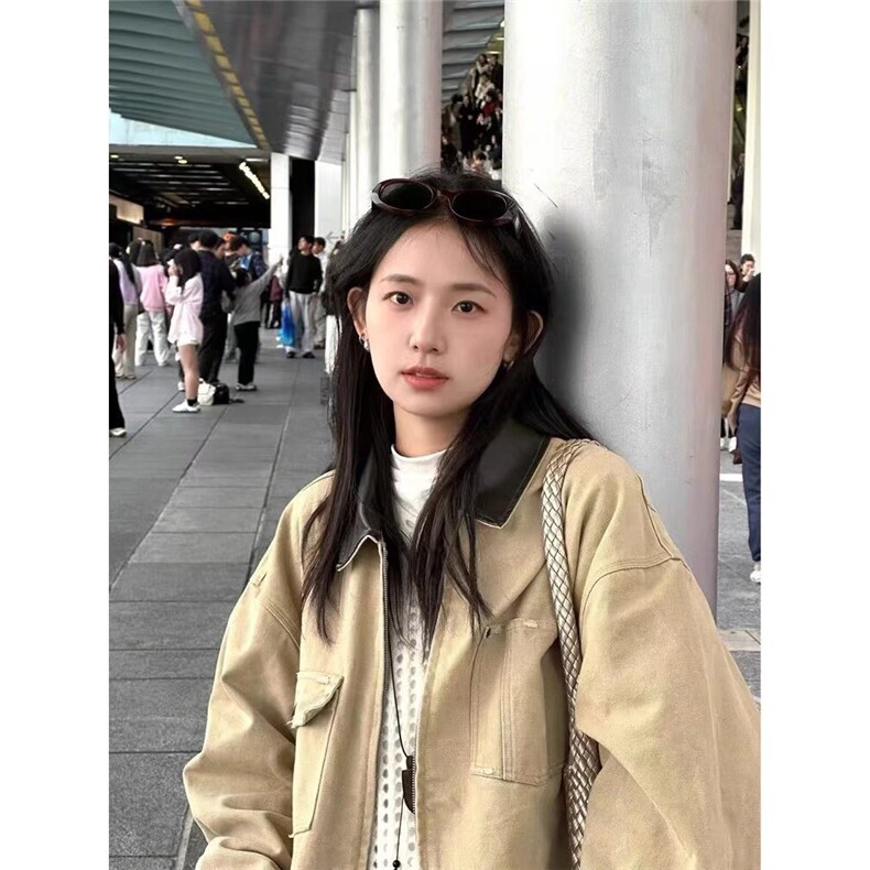 得物品质秋款男夹克衫PU皮领拼接工装大口袋外套AK22P105，男装夹克，星座1013-1