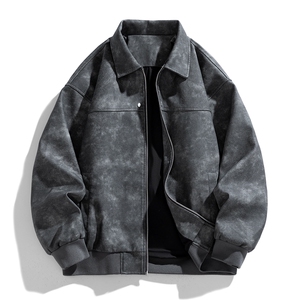 港风夜景痞帅男装外套美式短款潮牌工装皮衣夹克DSA157B-J189-P90图片