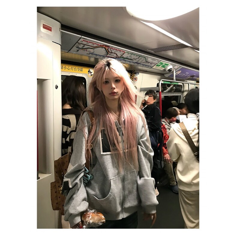 美式复古人像印花贴布连帽卫衣男女宽松休闲百搭帽衫外套Y6003,女装短外套,星座601-1