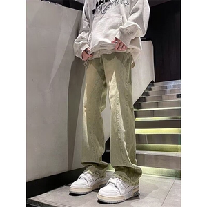 DWH68-P50美式复古做旧直筒水洗牛仔裤男女宽松设计感长裤子潮流图片