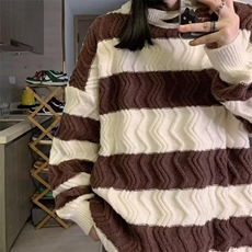 条纹毛衣女秋装宽松慵懒风日系复古小众设计感针织衫外套，男装针织衫/毛衣，星座506A