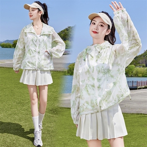 2025年夏季新款防晒服短款印花连帽薄款防晒休闲款防晒衣拉链外套图片