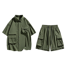 夏季套装男高品潮牌五分袖衬衫大码短裤两件套DSA157-1-C77-P85，男装衬衫，电商A157-1