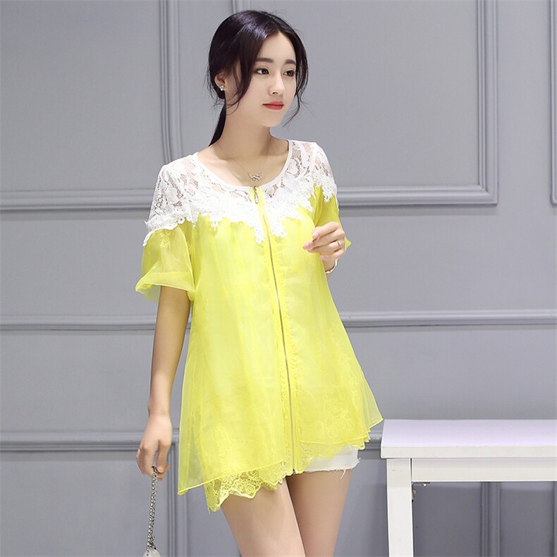 圆领纯色开衫宽松镂空蕾丝防晒衣2021年夏季，女装防晒衣，深水步