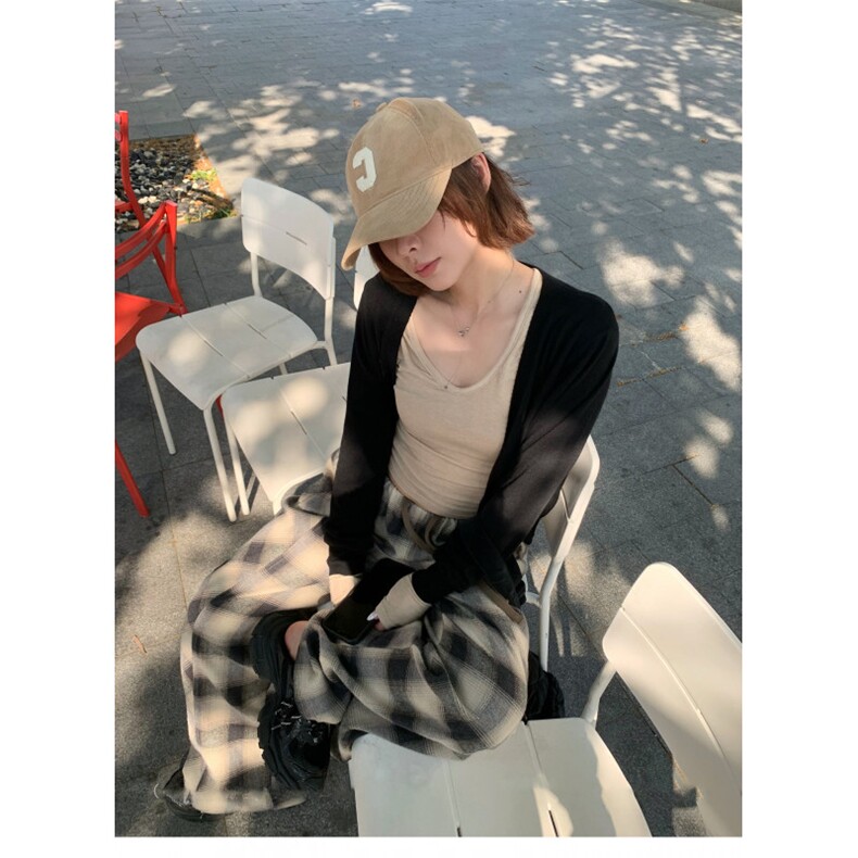 AK1898-P65美式复古大口袋宽松慵懒垂感休闲格纹裤,女装休闲裤,星座617A-2