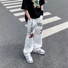 青春流行直脚原宿宽松直筒拉链牛仔裤GT027P45图片