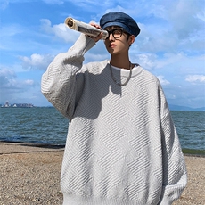 秋冬休闲大码韩版美式菱格圆领毛衣男宽松毛线衫针织衫MY105-P40，男装针织衫/毛衣，电商A001-1