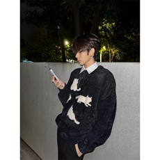 【有货】BTP32LL-特P55猫咪毛衣男女秋冬潮牌美式复古情侣针织衫，男装针织衫/毛衣，星座1007（原301D）