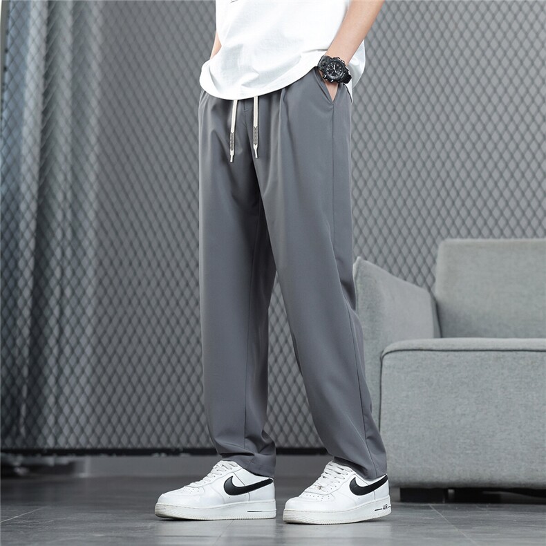 夏季冰丝垂感休闲裤K063模特地板92%聚酯纤维8%氨纶(S-2XL)TP28,男装休闲裤,电商A088