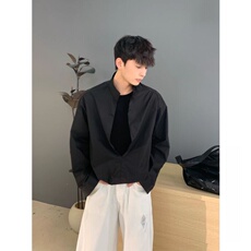 早秋简约假两件拼接设计感衬衫男女小众翻领衬衣外套7723-P52官图，女装衬衫，电商B245