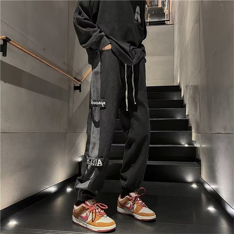 牛仔裤男秋季潮大码休闲裤子高街T1617P42图片