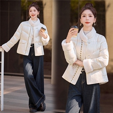 现货2025冬装新款风羽绒服时尚古典中式外套保暖女人味提花百搭，女装羽绒服，唯婧