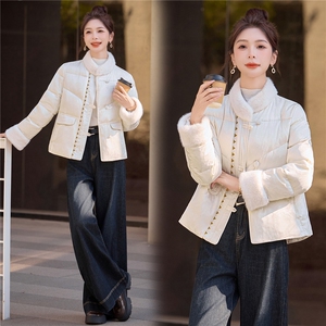 现货2025冬装新款风羽绒服时尚古典中式外套保暖女人味提花百搭图片
