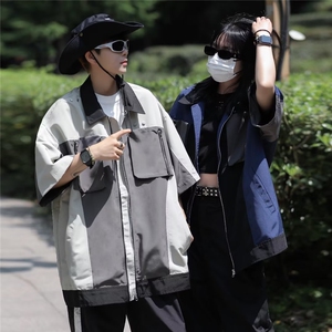 夏季新款衬衫潮流慵懒男方领衬衫复合牛津短款外套W9240P48图片