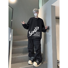 抖音品质秋季新款美式潮流仿棉圆领卫衣wycm4023-特批28控49，男装卫衣，星座605(原A050)