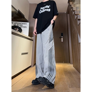 图案已做版权 美式伞兵裤男宽松薄款休闲条纹工装裤K655-P50 控68图片