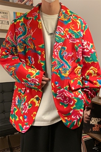 XF9035/P65春装新款东北大花西服男女风个性宽松花上衣外套图片