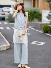 现货轻熟风气质套装女2026夏季麻料薄款西装马甲上衣阔腿裤两件套，女装套装/套裙，艾仟回(原伊仟回)