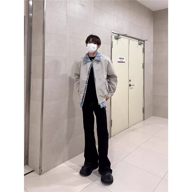 格子拼接假两件外套男潮牌痞帅翻领夹克时尚情侣513AJK2454P60,男装夹克,星座513A